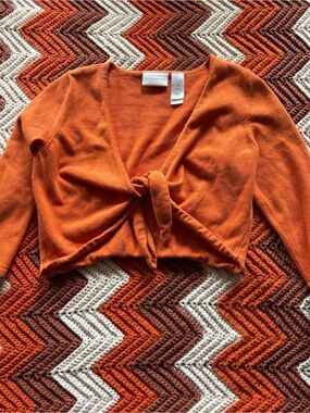 Liz Claiborne Orange Tie-Front Crop Cardigan